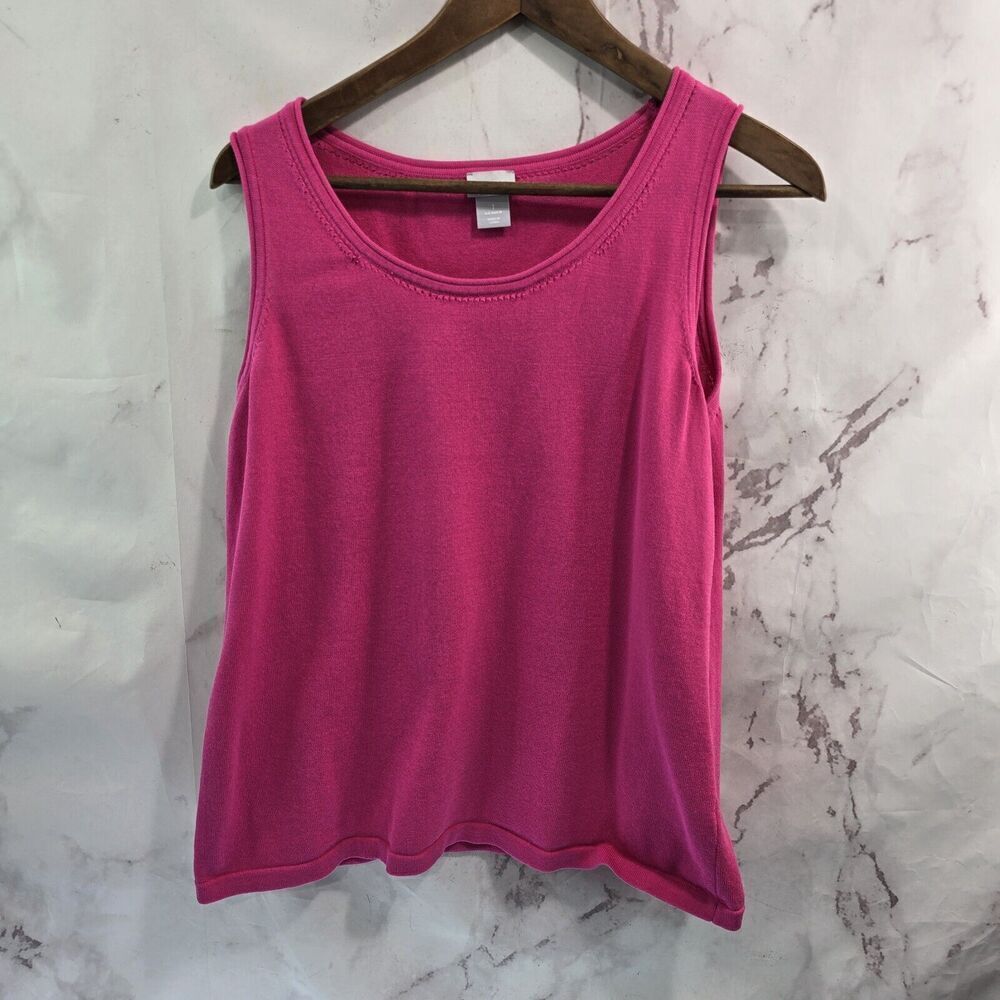 Chicos Shirt Women 1 Medium Pink Tank Top Scoop U Neck Travelers Knit Blouse